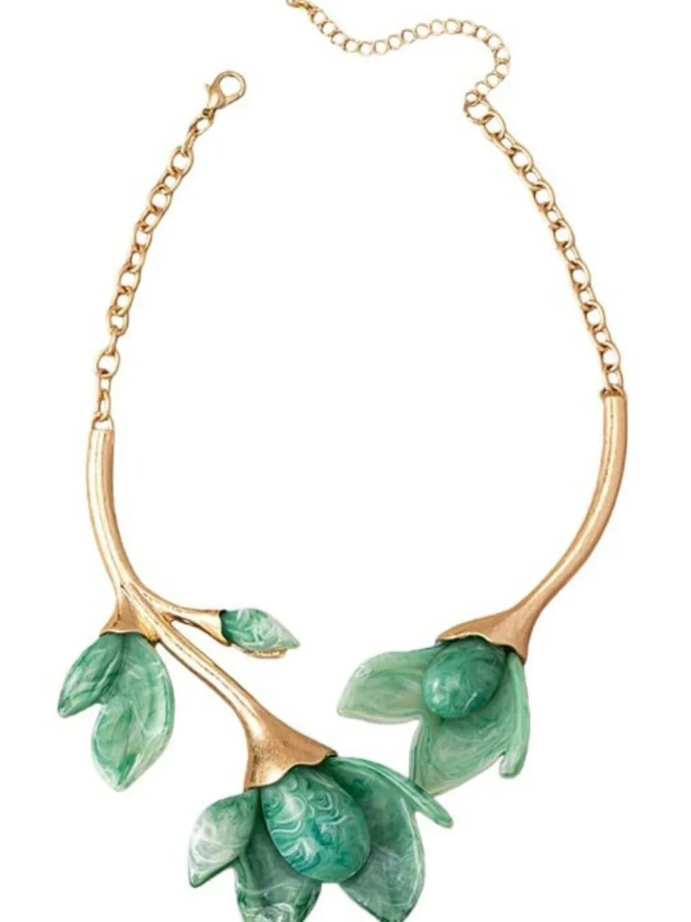 Metallic Green Boho Elegant Women's Magnolia Flower Resin Necklace